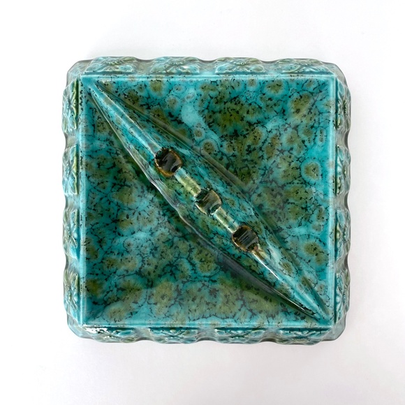 Vintage Unique Teal Ashtray - Glazed Ceramic - Artist Signed H. Kubon - Handmade - Picture 3 of 8